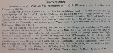 Der Bericht der Erstbegeher in der ÖAZ 1909 (Erstbegehung am 05. September 1908)