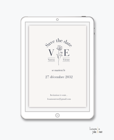Save the date mariage numérique-Save the date mariage digital-Save the date numérique-pdf-Save the date mariage electronique -Save the date à envoyer par mail-réseaux sociaux-whatsapp-facebook-elegant-raffiné-monogramme - fleurs- pictogrammes