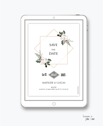 Save the date mariage numérique, Bouquet champêtre, fleurs, fougère
