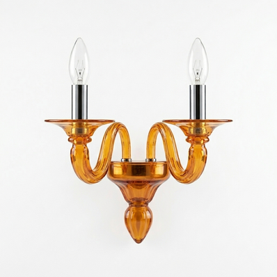 Applique in vetro di Murano Morettina con due luci colore arancione 