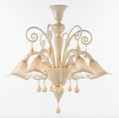 lampadario Bach White bianco con finiture oro in vetro di Murano lavorato a mano stile classico veneziano elegante made in Italy