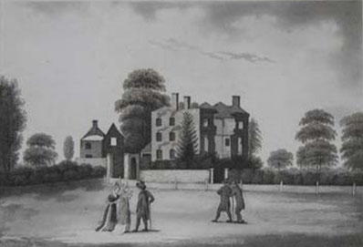 Joseph Priestley's Fair Hill house drawn by P H Witon Jnr after the riots. Image believed to be in the public domain.