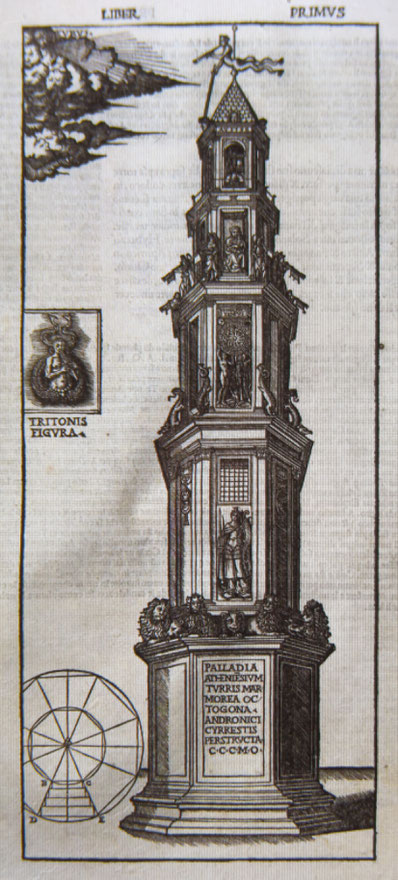 Fig. 8 - Rappresentazione della Torre dei Venti eretta ad Atene da Andorico Cireste, trattata dal De architectura, Cesare Cesariano 1521 volume a stampa, Milano