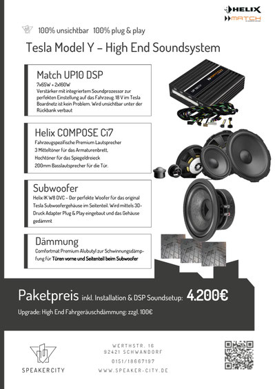 Tesla Model Y Subwoofer, Soundsystem verbessern, mehr Klang, DSP Endstufe, Dämmung