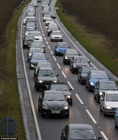 Traffic gridlock on the A41 Bicester, Black Friday 2014 on route to Bicester Village