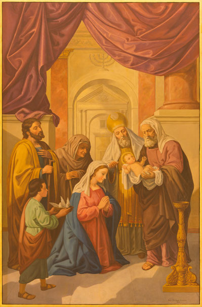 Jesu Darstellung im Tempel, Fresko von Raphael Rodriguez in der Basilica de la Macarena in Sevilla