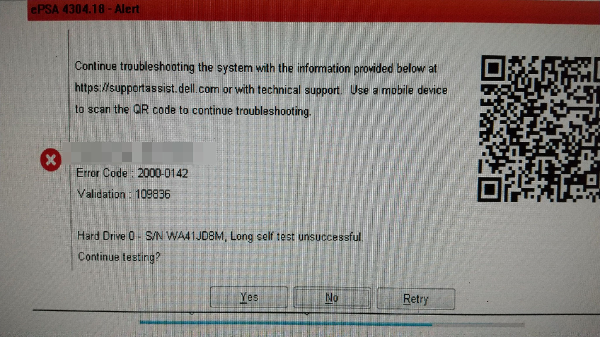 DELL Vostro 3267で「2000-0142」エラー｜ハードディスク故障が