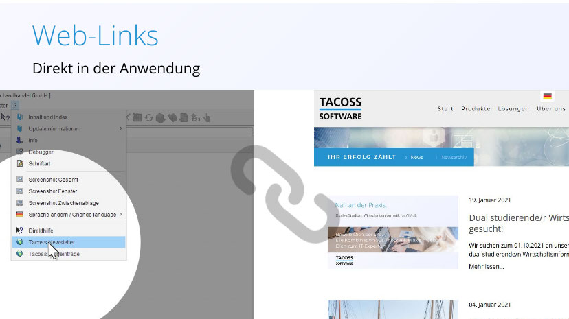 Web-Links direkt in der Anwendung - Tacoss Software GmbH