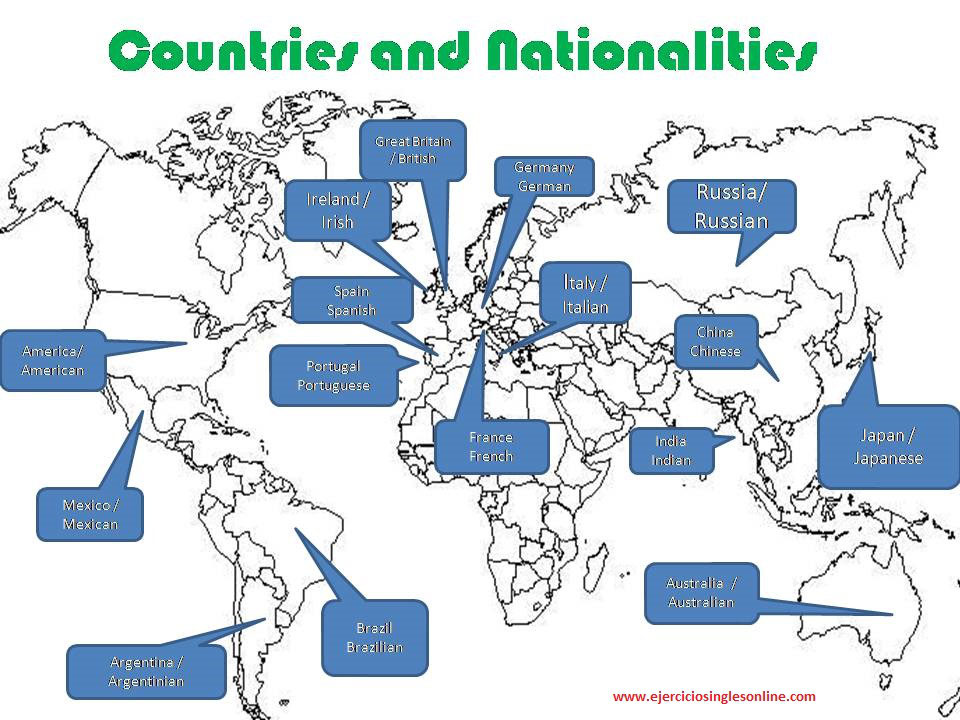 Paises Y Nacionalidades En Ingles Ejercicios Ingles Online