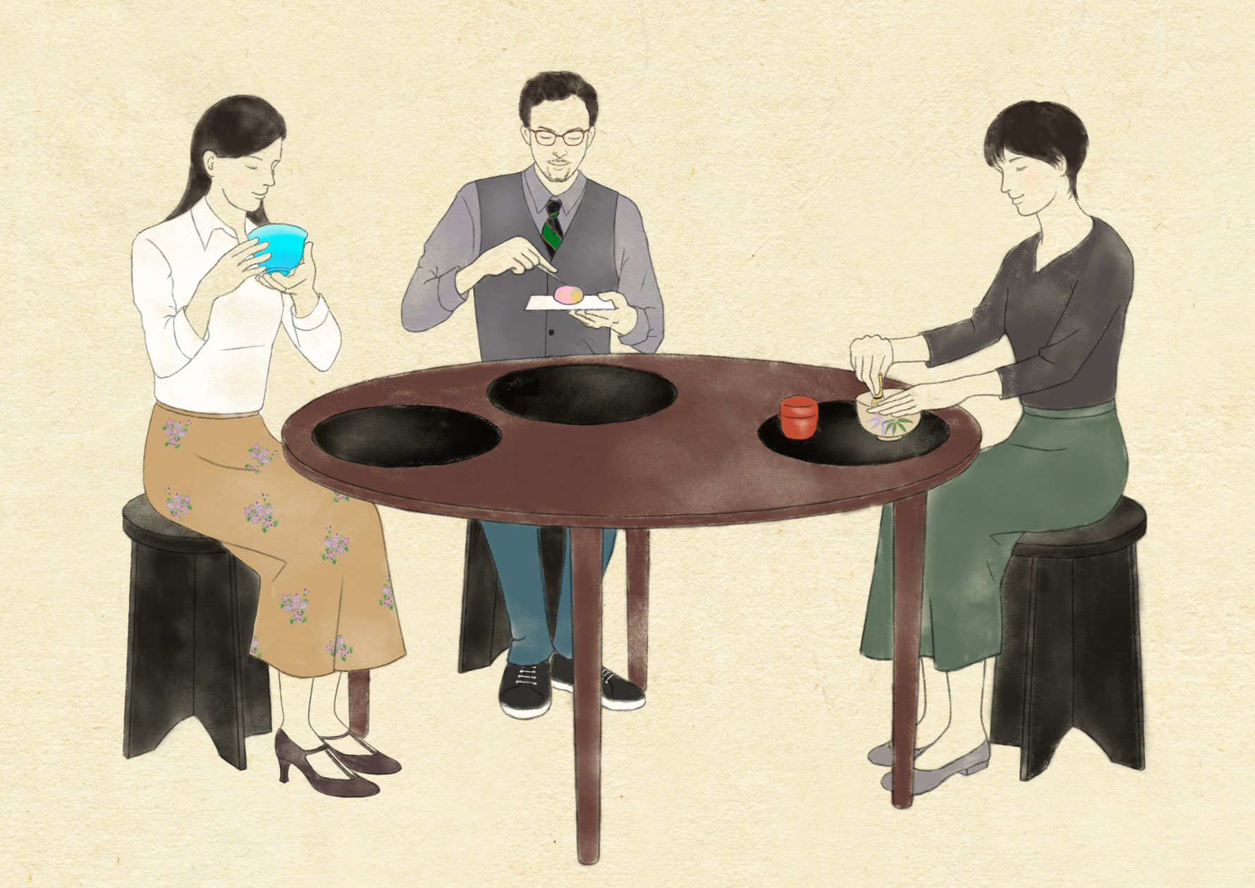 The Illustration For Pr Of The Modern Tea Ceremony School In Tokyo テーブル茶道教室 のイメージイラスト イラストレーターふじまみかこ 人 女性 の和風イラスト