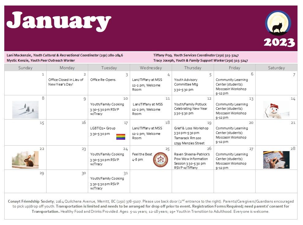 Youth Services January 2023 Conayt Friendship Society in Merritt BC