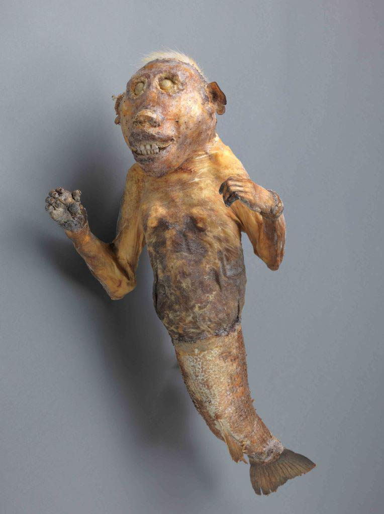 猿と魚の彫刻 見世物】人魚のミイラ「猿の上半身と生鮭を融合した作り物