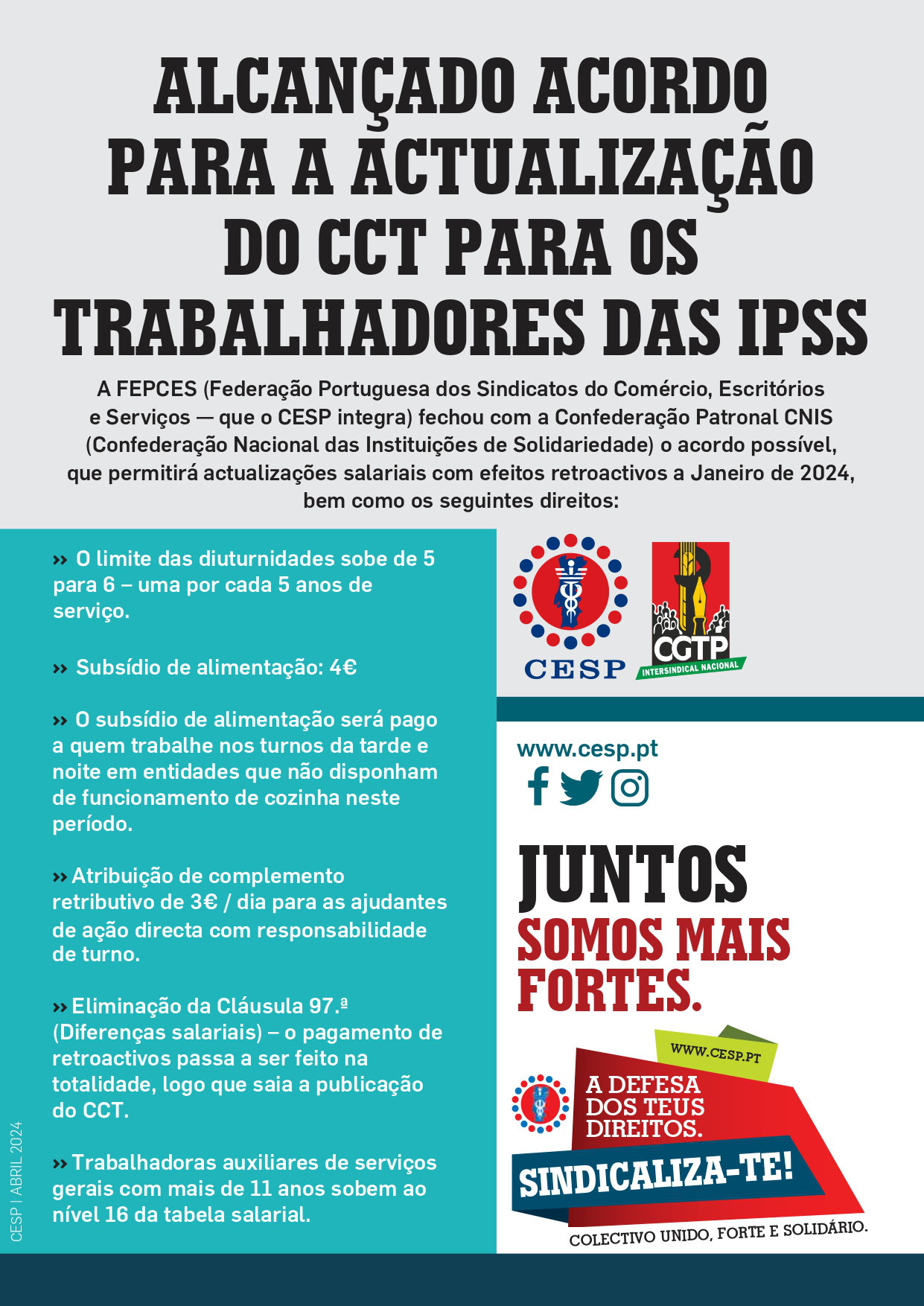 NOVA TABELA SALARIAL TRABALHADORES DAS IPSS 2024 Sindicato dos