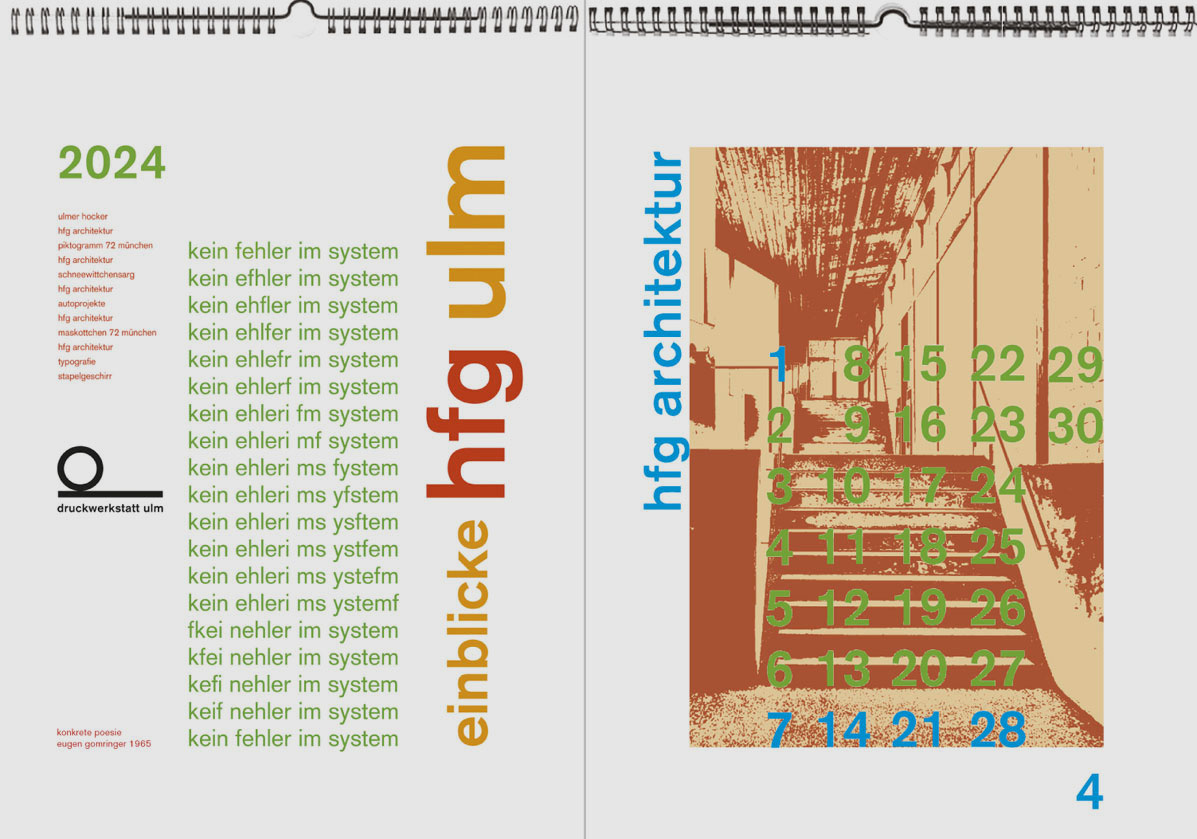 Neuer Kalender 2024 "einblicke hfg ulm" druckwerkstatt ulm