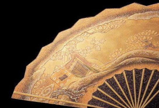 輪島塗祝盆 扇面 沈金 アジロ網代付き