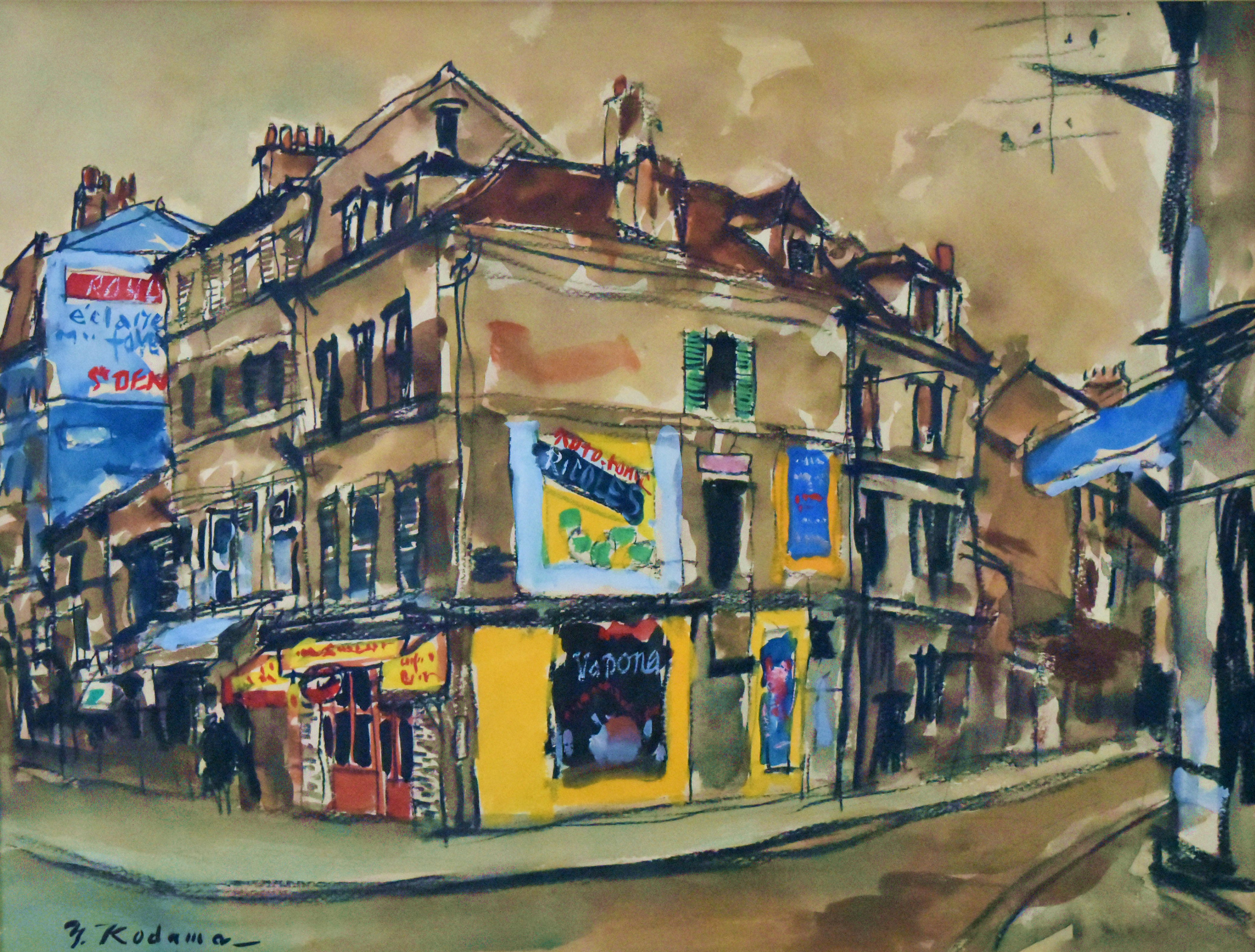 児玉幸雄 「パリーの街角」 水彩 8号 真作保証 1970年頃 東美