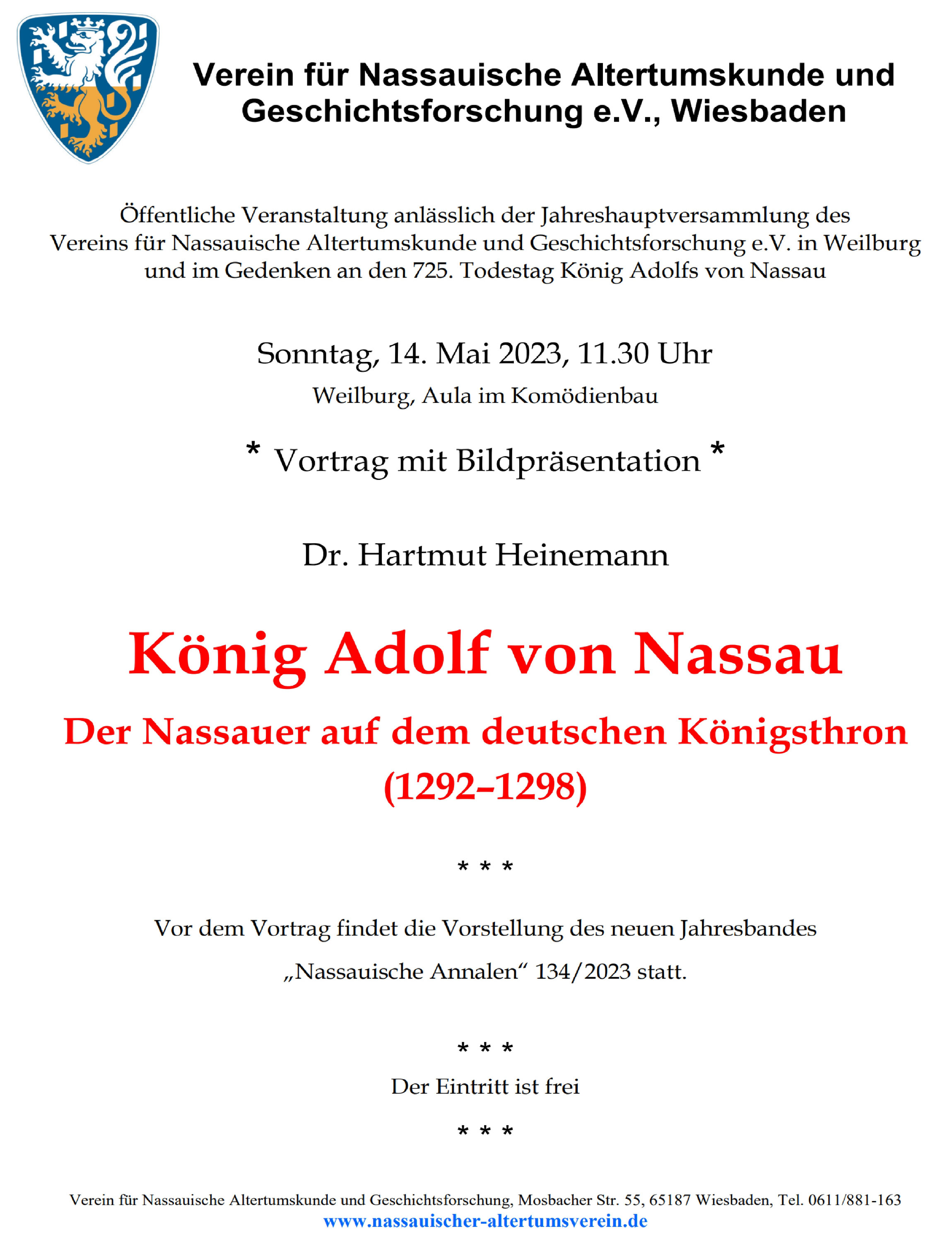Vortrag König Adolf von Nassau Geschichtsverein Weilburg