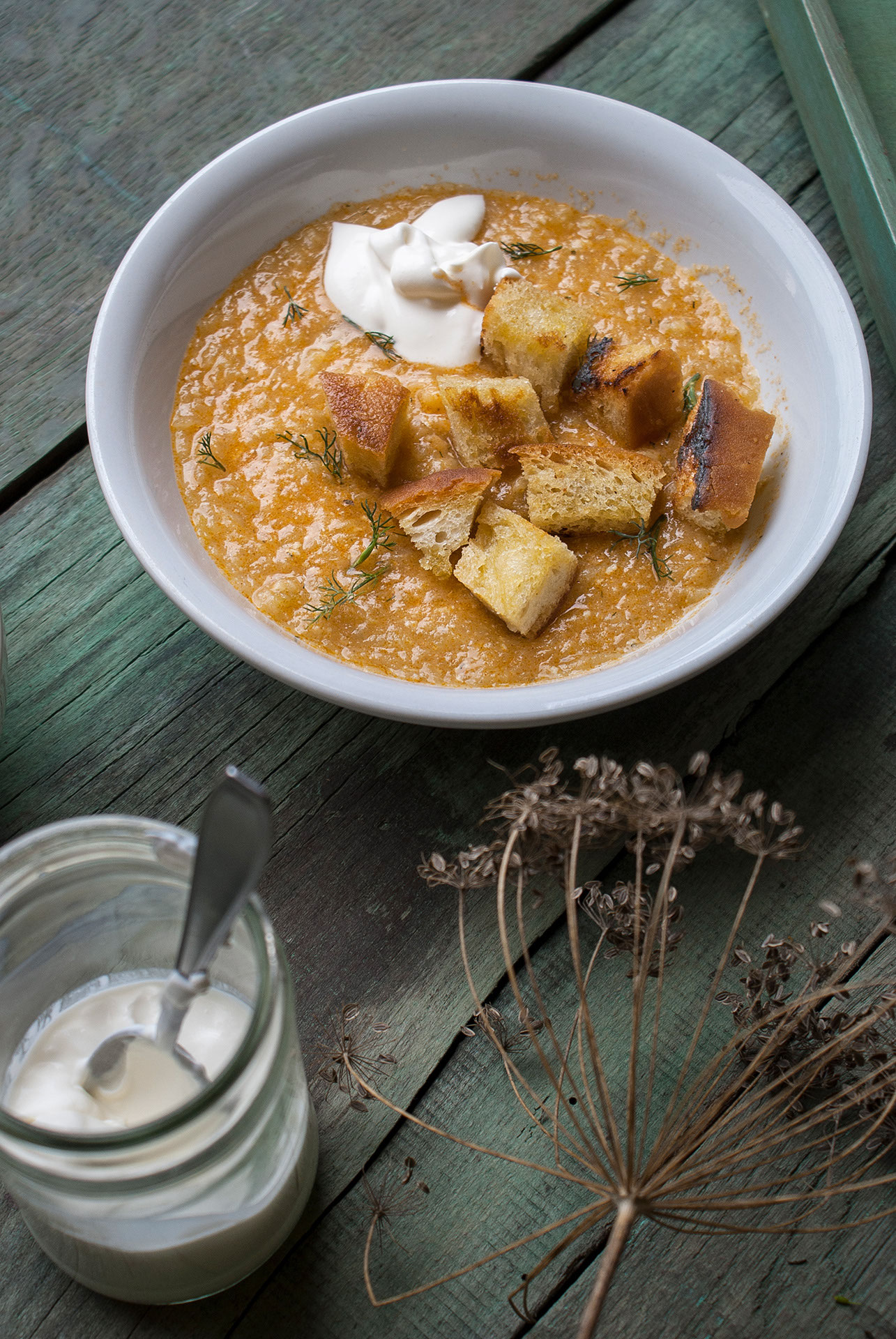 White Pumpkin Soup with dill and sour cream Cooking along the Drava