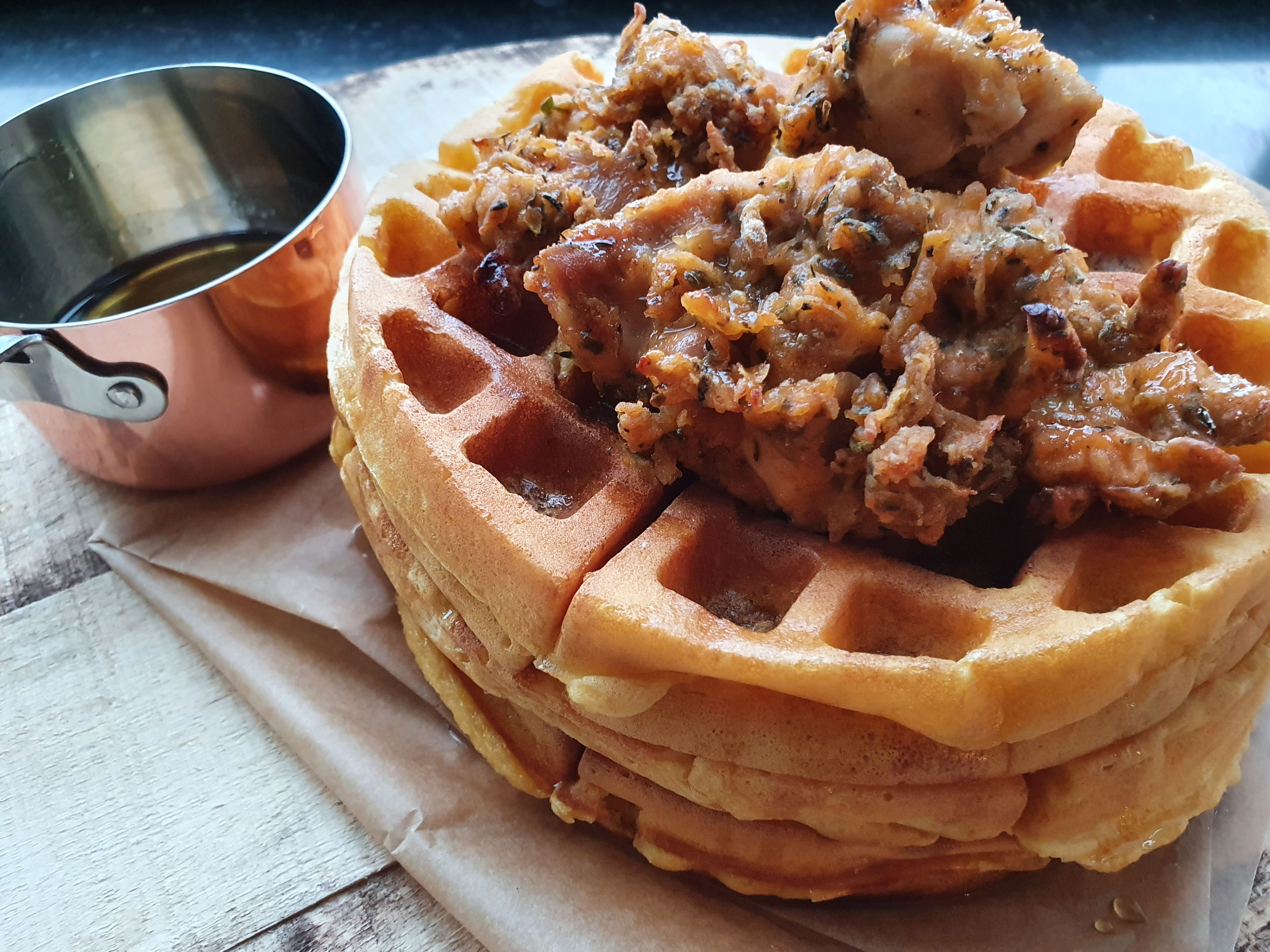 Chicken & sweet potato waffles site Hennies Kitchen!