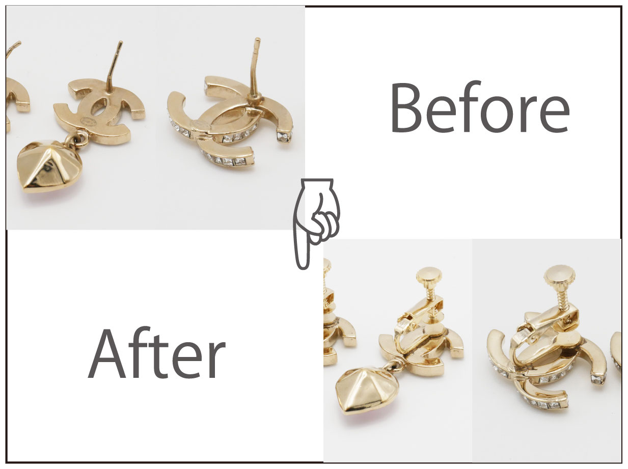 シャネルのコスチュームジュエリーのピアスをイヤリングへ