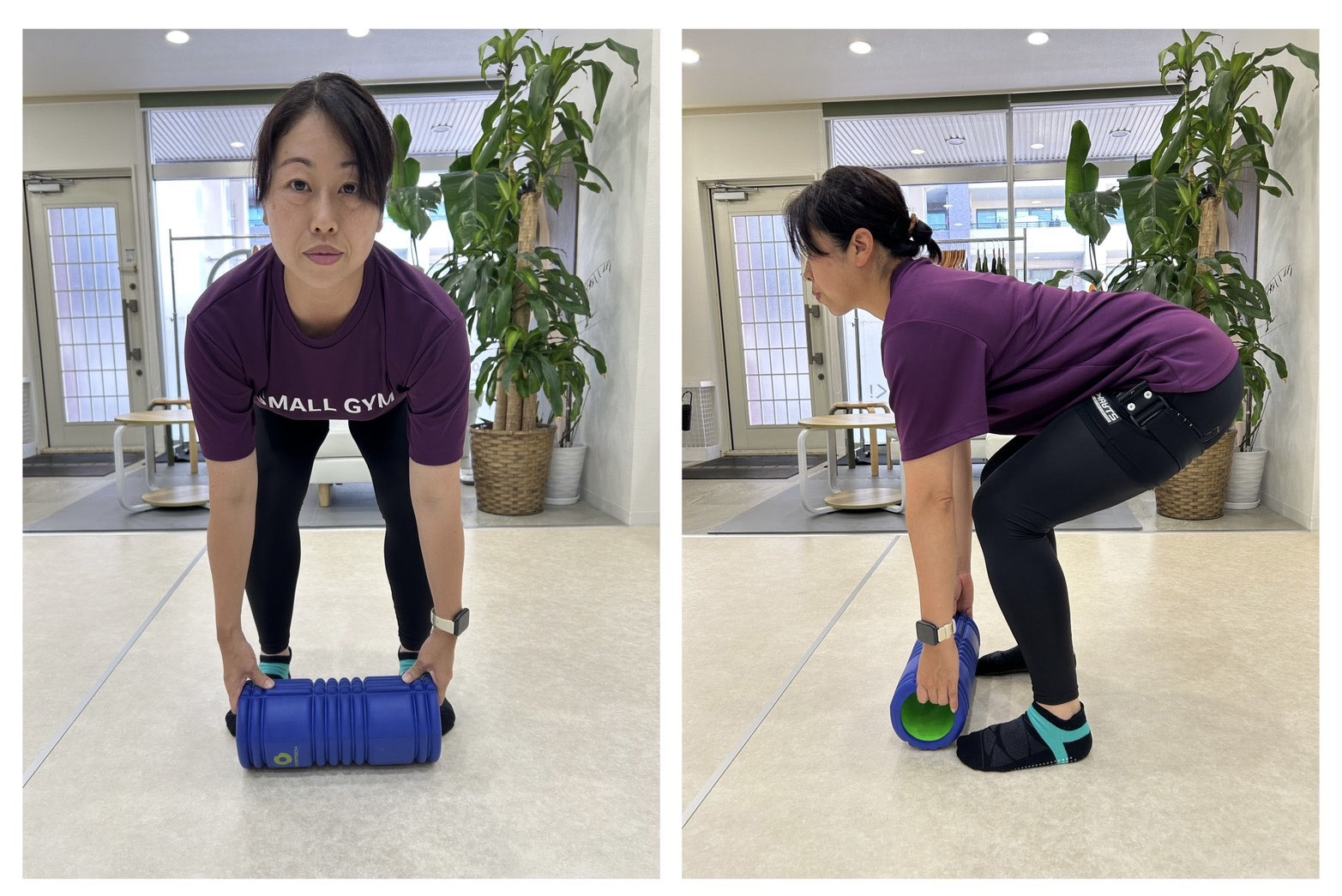 フォームローラーでスクワット-