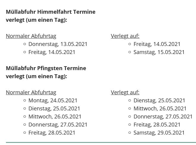 Mullabfuhr Termine Row 2021