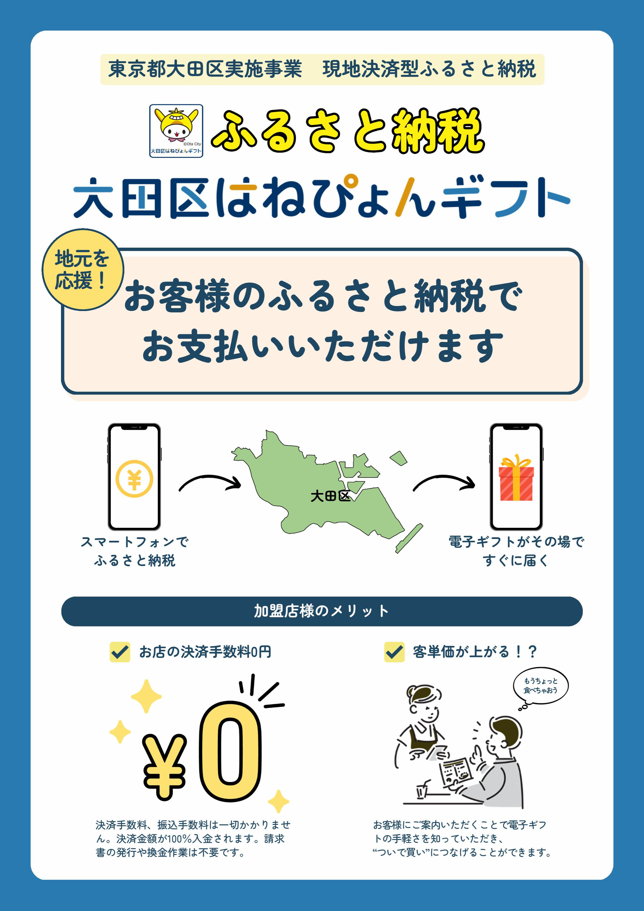 組合会員事業者様】現地決裁型ふるさと納税 「はねぴょんギフト」参加店舗募集のお知らせ - JR蒲田駅東口｜商店街情報