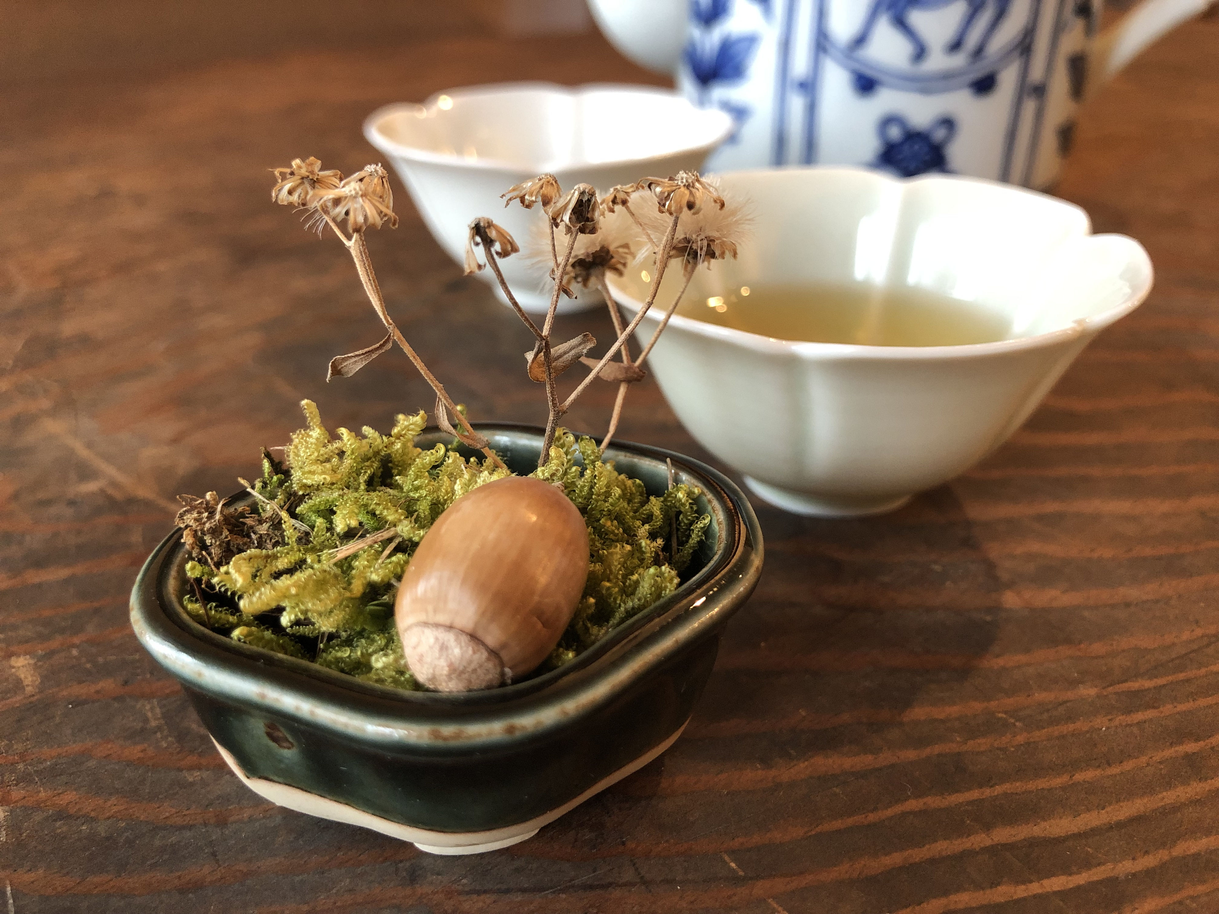 煎茶道具　瀬戸焼　古瀬戸　染付　扇窓絵花文　茶壷　茶心壷　V　R8235 煎茶道具 瀬戸焼 古瀬戸 染付 扇窓絵花文 茶壷 茶