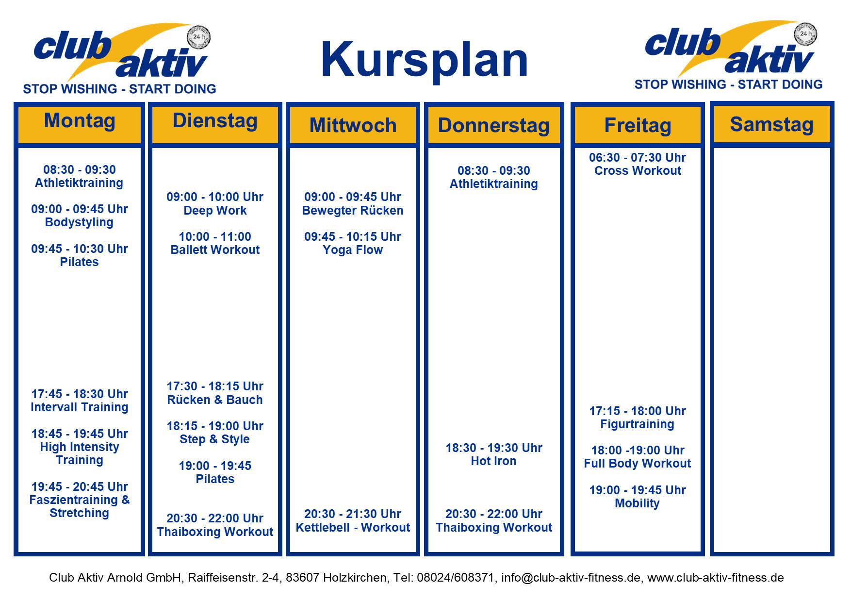 Neuer Kursplan ab 07.01.2020 Club Aktiv Fitness Konstanz und Holzkirchen