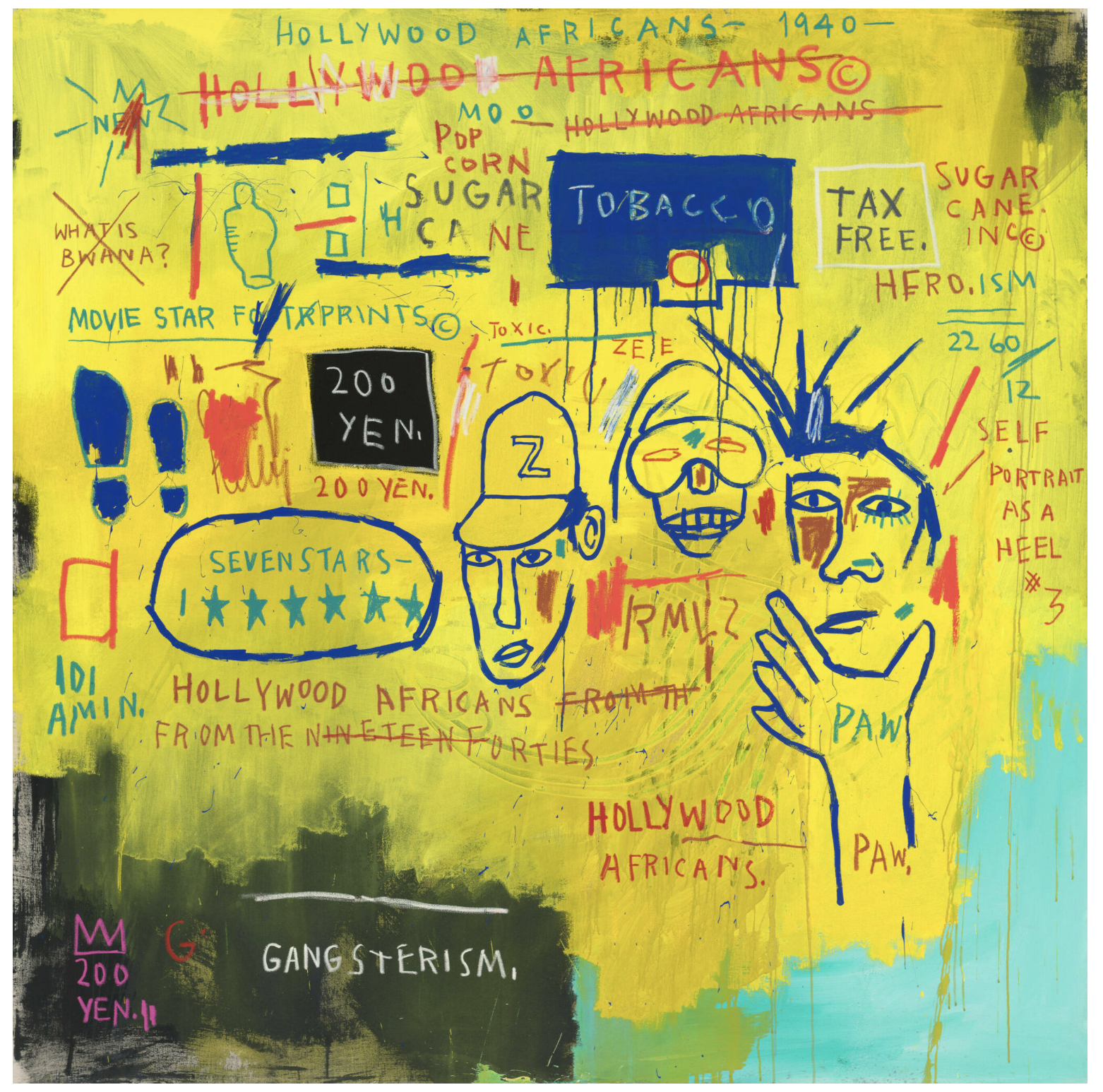 バスキア#ポスター木製フレーム付き#ハリウッドアフリカンズ 作品解説】ジャン＝ミシェル・バスキア「ハリウッド・アフリカン