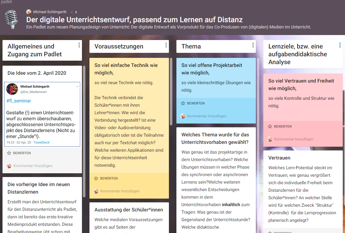 Padlet Neu Digitaler Unterrichtsentwurf Distanzlernen M Schongarth