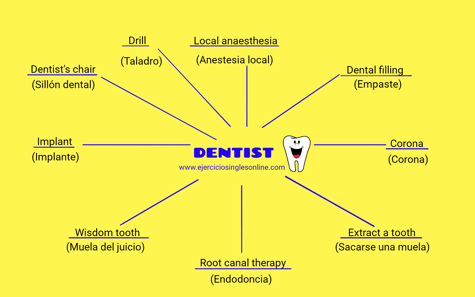 El dentista en inglés Vocabulario Ejercicios inglés online