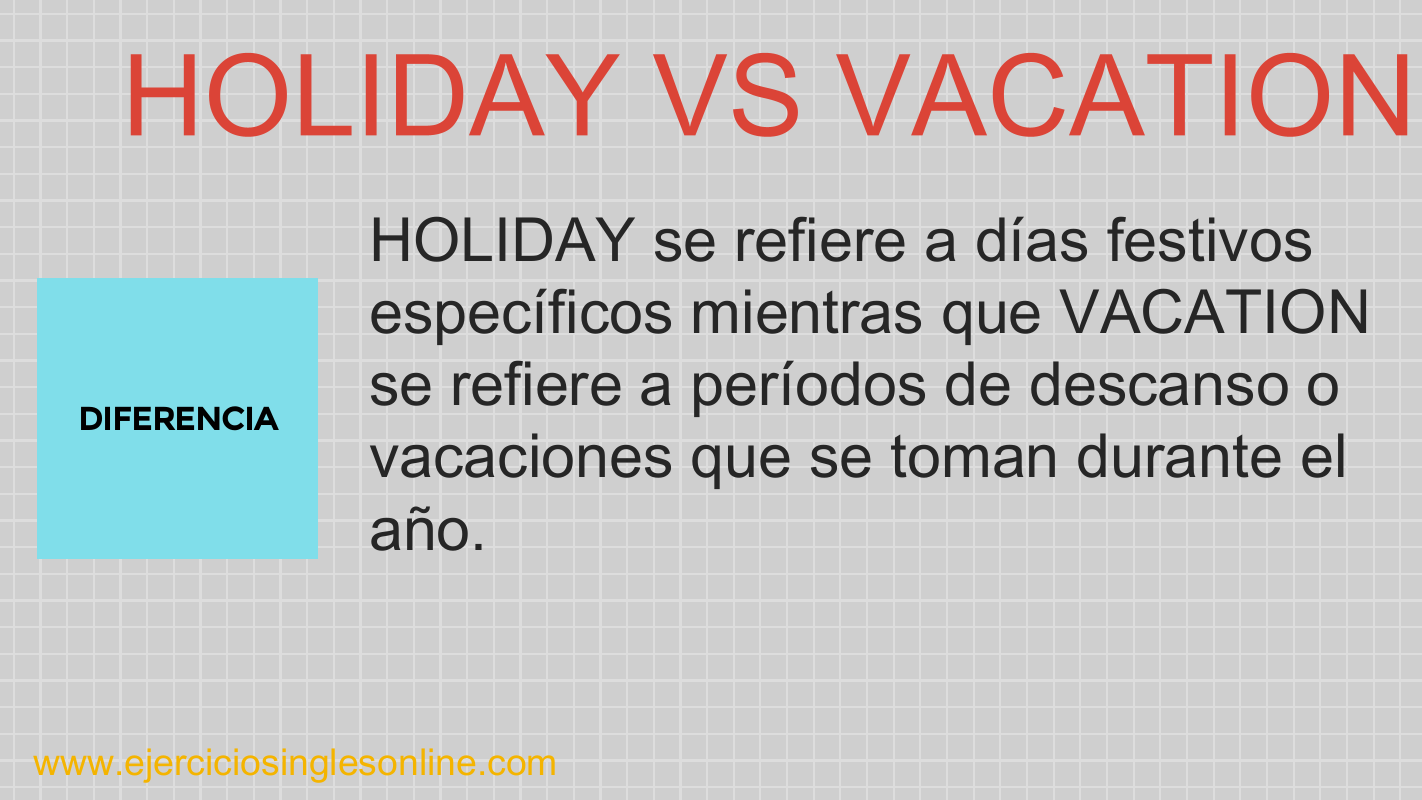 Holiday vs Vacation Diferencia Ejercicios inglés online