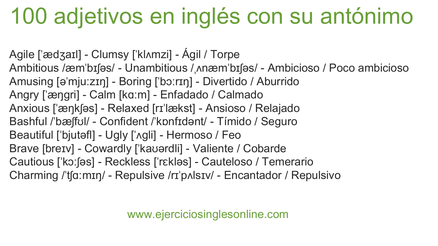 Adjetivos En Ingles Y Antonimos