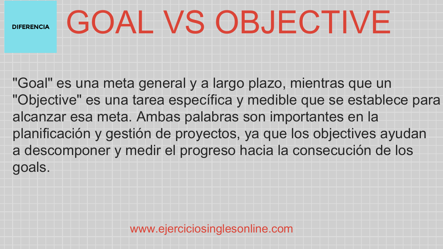 Diferencia entre "goal" y "objetive" en inglés Ejercicios inglés online