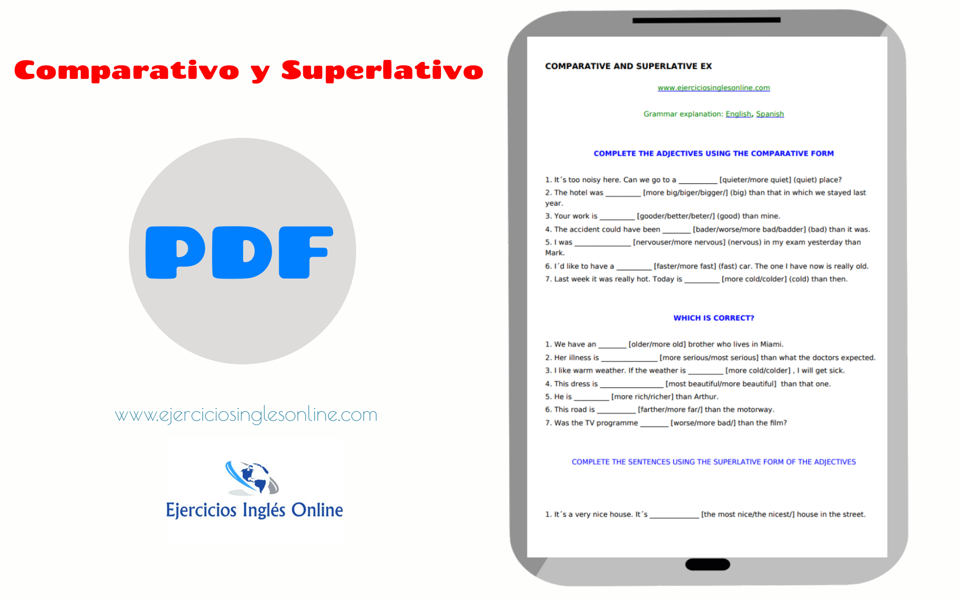 Comparativo y superlativo en inglés - Ejercicios PDF - Soluciones