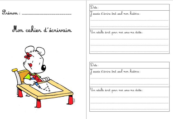 couverture cahier d'écrivain Nathalie Dupille - Site de biscotte-ecole