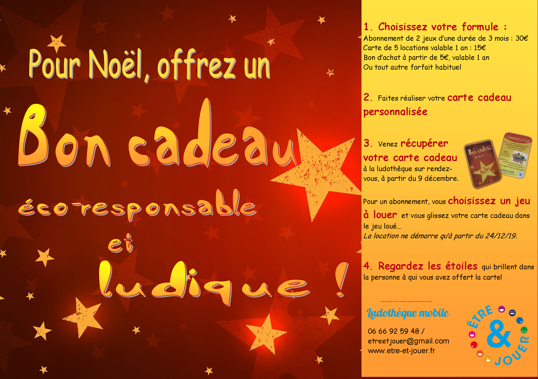 Bon cadeau pour NOEL etre et jouer