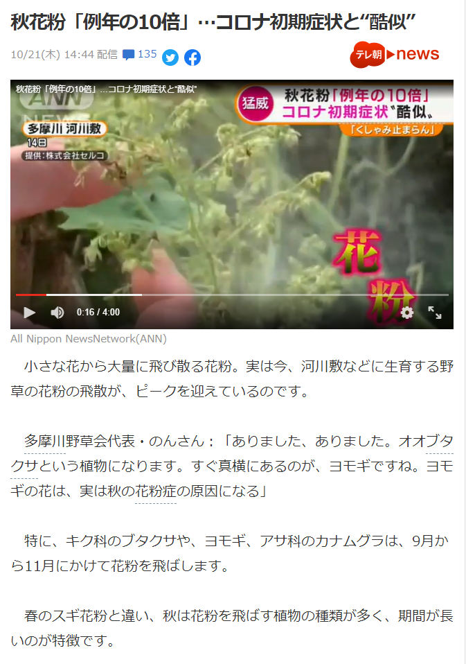 秋花粉 例年の10倍 コロナ初期症状と 酷似 新羽駅前耳鼻咽喉科 耳鼻科hp 横浜市港北区都筑区綱島大倉山北新横浜