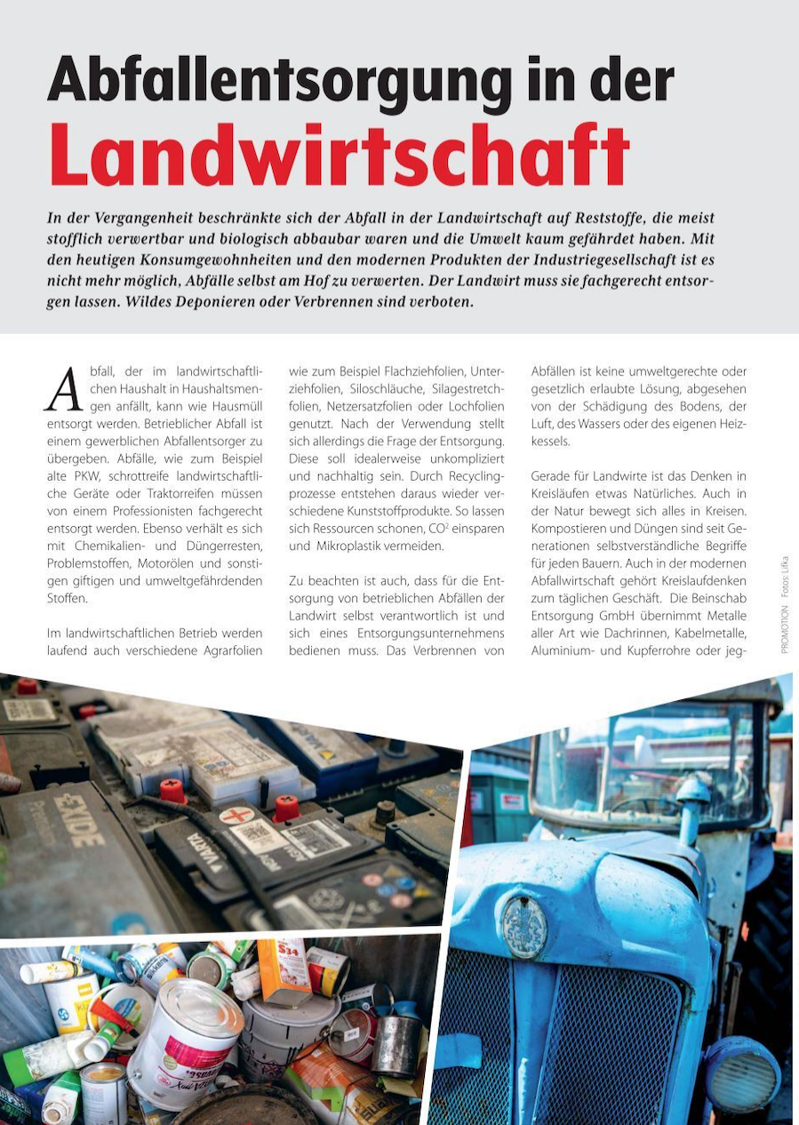 Abfallentsorgung in der Landwirtschaft - Beinschab Entsorgung