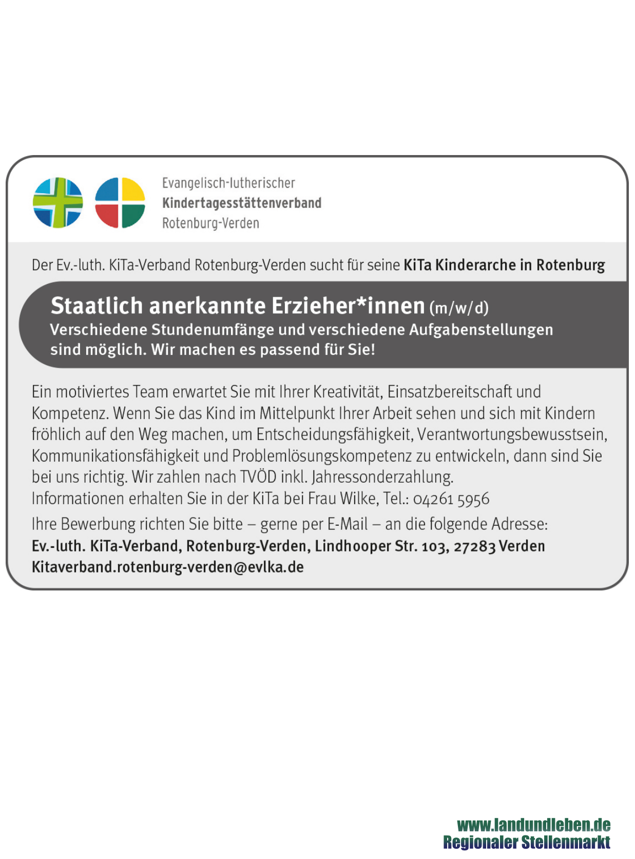 KiTa Rotenburg: Stellenangebote Erzieher / Erzieherinnen (m/w/d)