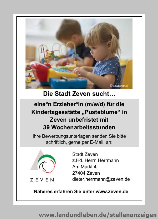 Jobticker aktuell Stellenangebot Stadt Zeven KITA Job für ...