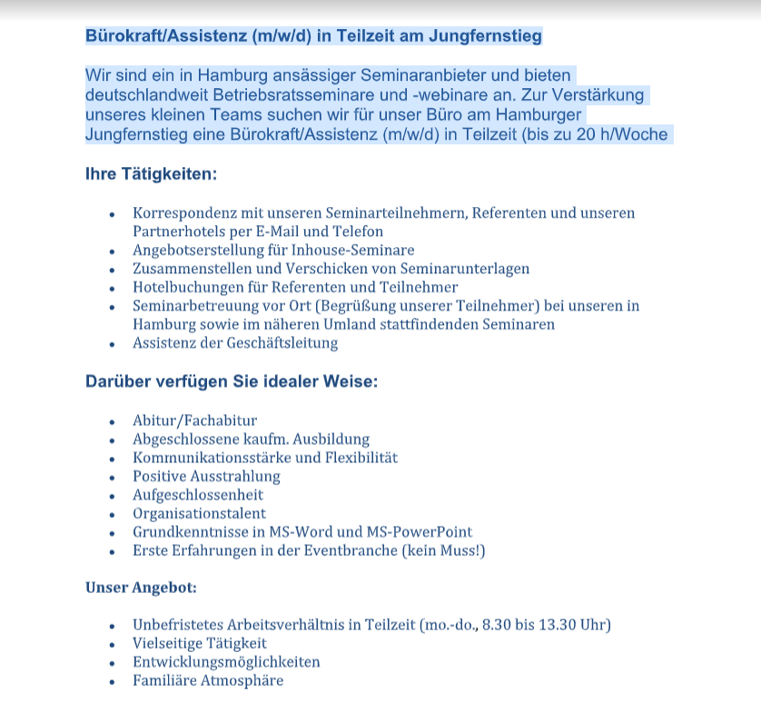 Bürojob in Hamburg Korrespondenz, Orga, Assistenz
