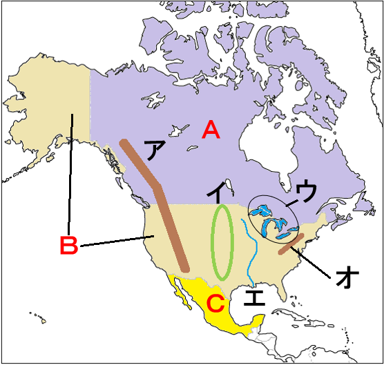 地理3-6：北アメリカの地図