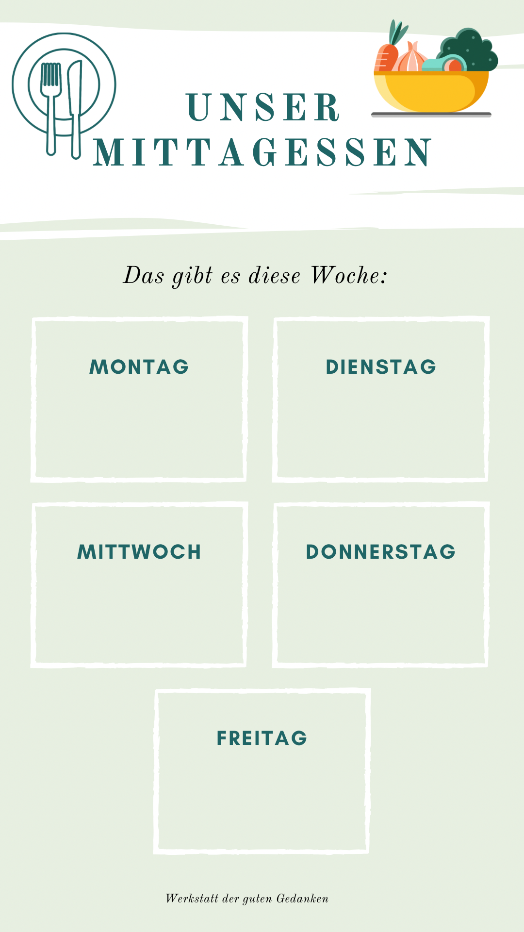Mittagessen in Kita & Krippe Unser Wochenplan warsewiczs Webseite!