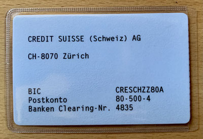 Foto Kärtchen in Plastikhülle mit IBAN