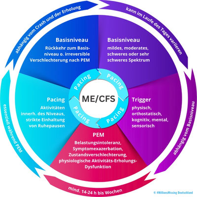 Teufelskreis ME/CFS: Basisniveau - Trigger - PEM - Pacing - Basisniveau