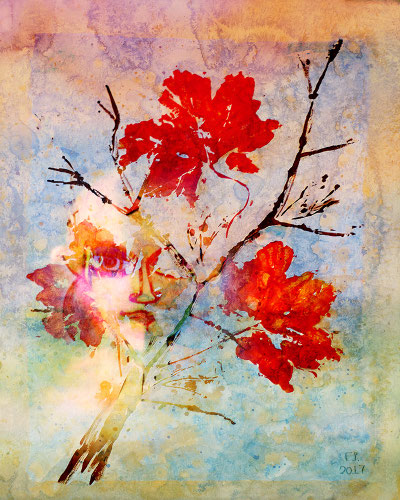 Exponattitel: Autumn Love - Exponatgröße: 40 x 50, auf Keilrahmen - Art: Mischtechnik, Aquarell- u. Acrylmalerei - Signatur: signiert, datiert - Copyright by Emil Pelz 2017