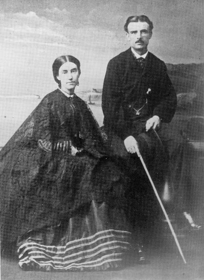 Mary Anne Barker (1831–1911), author and Frederick Napier Broome, colonial administrator and NZ sheep run owner. They returned to the UK after three years having lost half their sheep in snowstorms in