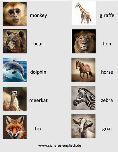 Alle Tiere auf Englisch